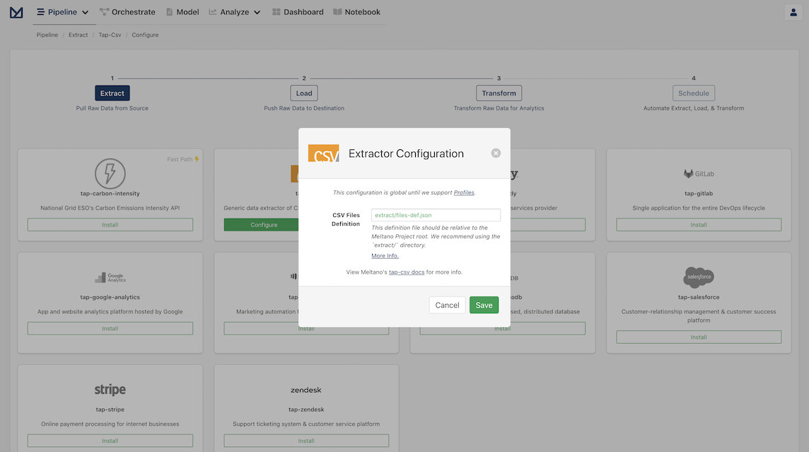 Screenshot of the CSV Extractor Configuration