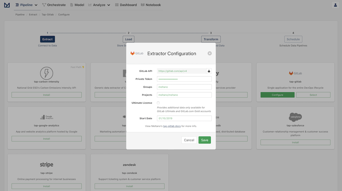 Screenshot of GitLab Extractor Configuration