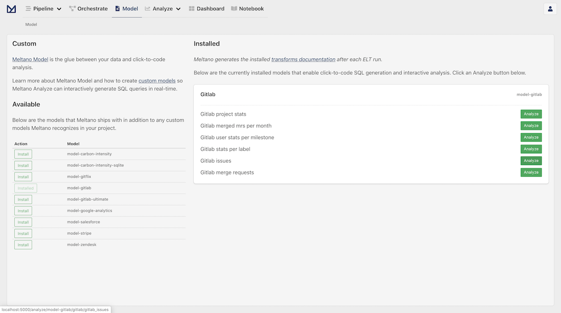 Screenshot of Analyze: Model page for GitLab