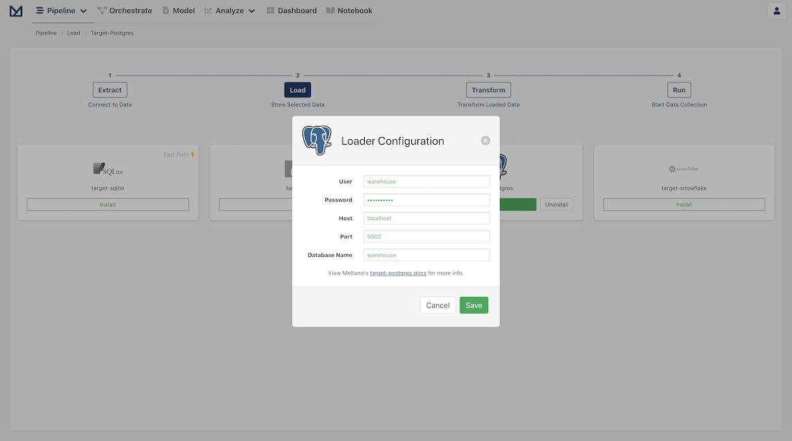 Screenshot of Postgres Loader Configuration