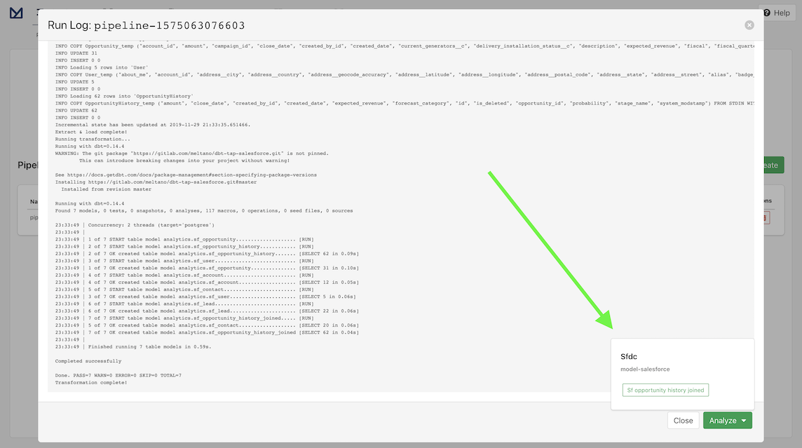 Screenshot of Analyze: Model options for Salesforce