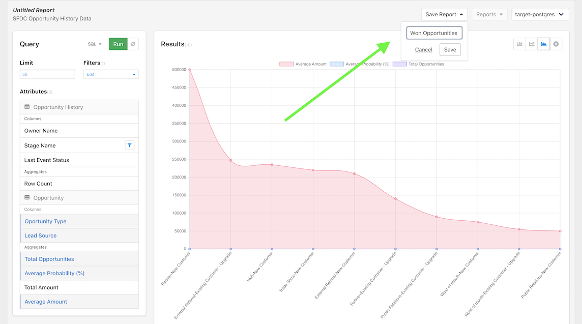 Save Report dialogue for naming the report you want to save