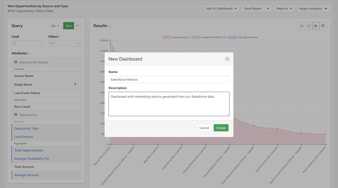 New dashboard dialog for configuring the dashboard